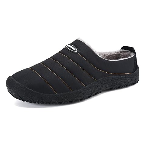 Men Women Cotton Slippers Faux Fur Warm Lined Artificial Fur Fluffy Slip-on Indoors Outdoors Low-top Platform Flats Shoes Mules Black 8.5 UK Cover