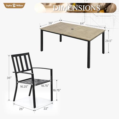 Image of Sophia & William 7 Piece Patio Dining Set Outdoor Table and Chairs Metal Patio Table Furniture Set with Large Rectangular Dining Table for 6 Person and Stackable Outdoor Chairs Support 300LBS (Balck)