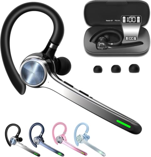 HEIBAS Bluetooth Headset, Wireless Bluetooth Earpiece with 500mAh Charging Case 72 Hours Talking Time Built-in Microphone for iOS Android Cell Phone, V5.1 Hand-Free Headphones for Trucker, Office