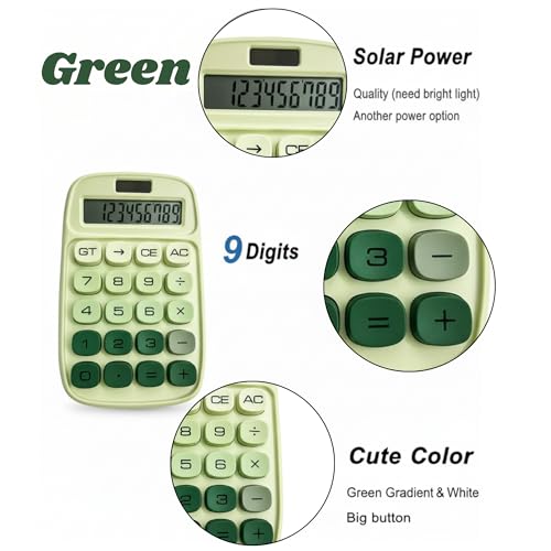 Image of Desktop Colorful Calculator 12 Digit, Dual Solar Power and Battery LCD Display, Easy to Press Big Buttons for Home, Office, School, College Class and Business Use (Green)