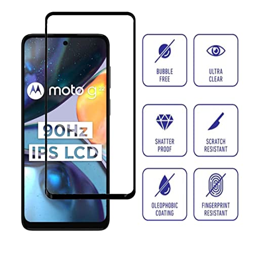 Image of Screen Protector for Motorola Moto G22 (Black) Tempered Glass Edge-to-Edge 6D Screen Guard With Installation Kit