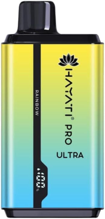 Hayati Pro Ultra 15000 Puffs Disposable Vape, Prefilled Dual E-liquid Tank E-Cig, Visual Display Screen, Draw-Activated Rechargeable Vape Pen, 0mg Nicotine Free (R.A.I.N.B.O.W)