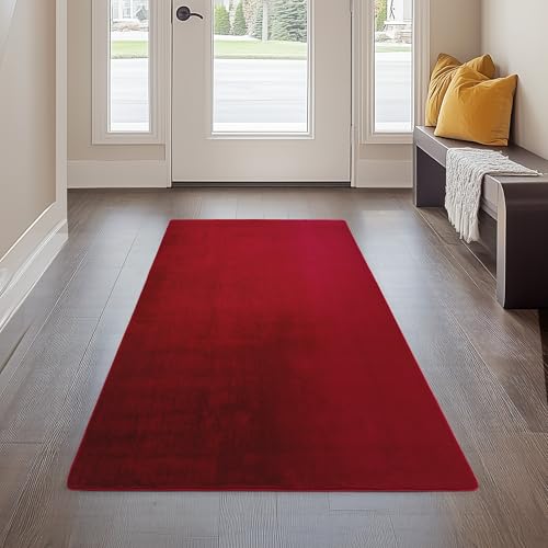Carpetsale24 Kurzflor Teppich Läufer Flur 60 x 100 cm Rot - Teppich Waschbar, rutschfest, Weich, modern einfarbig Design - für Wohnzimmer, Schlafzimmer, Küche, Esszimmer