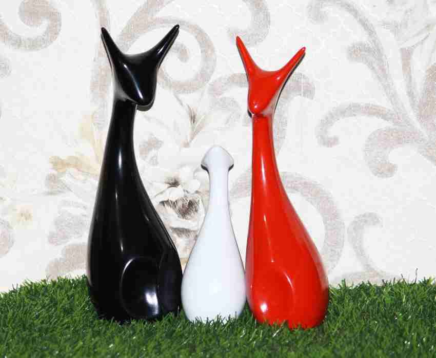 KC_Deer Family Showpiece Ceramic Figurine |Deer Set for Home Decor,Abstract Animal Statue (Black,Red,White)