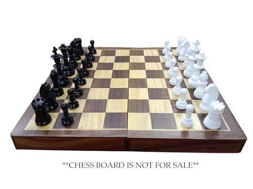 Image of Vinson Chess Men - Set of 32 Pieces | Solid Plastic King-Size Pieces in 3.75 Inches with Storage Bag & Extra Queens for Pawn Promotion | White & Black Color