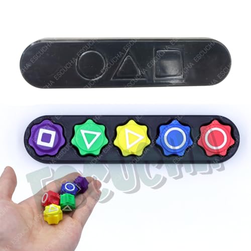 Image of ESCUCHA Gaming Tokens Set with Symbols, 5 Colourful Pieces with Storage Holder, Korean Traditional Gonggi Game