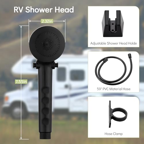 Image of RV Shower Faucet with Hose and Head, RV Outdoor Shower Kits, RV Tub Faucet with Shower Diverter Outdoor Shower Kit Fits for RV /Campers,Travel Trailer,Motorhome (Shower Faucet Kit, Black)