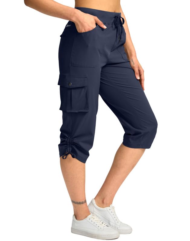 Pudolla Women's Cargo Capri Pants Hiking Travel Casual Capris with 5 Pocket
