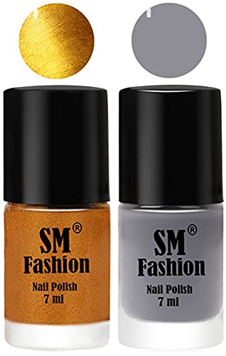Image of Long Lasting Nail Polish | Nail Paint Combo 7 ml Each) - Set of 2 Golden-Gray