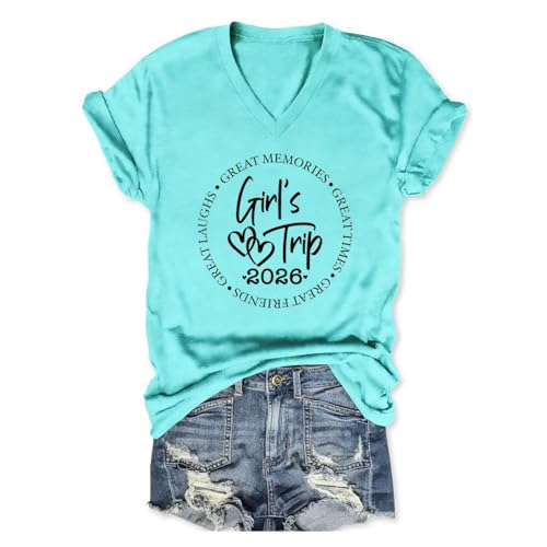 Image of Girls Trip 2026 Shirts for Women Girls Trip Shirts Vacation Travel T-Shirt Short Sleeve Summer Beach Matching Tee Top