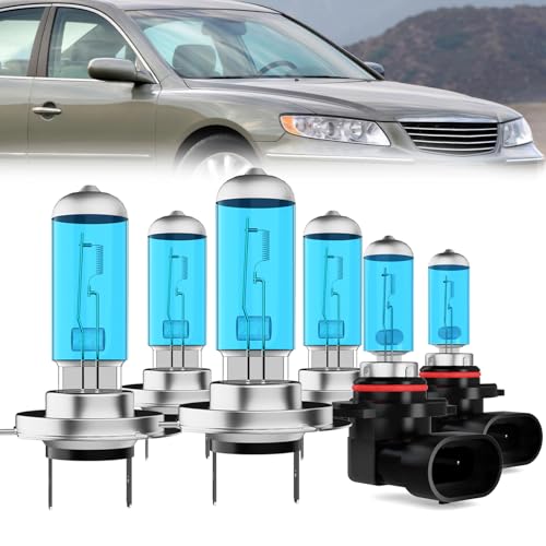 Image of Headlight Bulbs Compatible With Hyundai Azera 2006, H7 High Beam + H7 Low Beam + 9006 Fog Lights Halogen Light Bulb Combo, Super Bright 6000K White, Plug and Play, Pack of 6