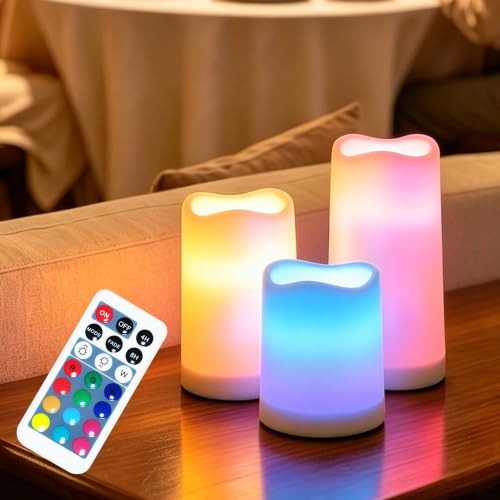 Image of Remote Control flameless LED Candle Light, Outdoor /Indoor Color Changing Plastic Candle, Set of 3 use 3AAA Battery