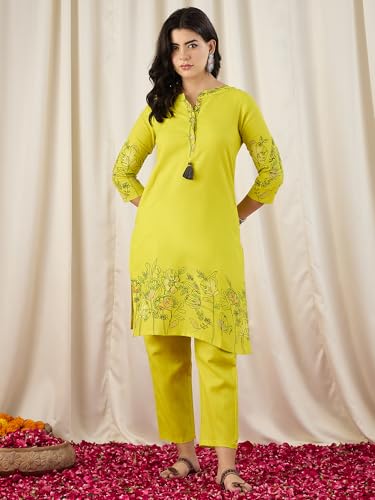 Image of Naixa Women's Lavender Cotton Printed Straight Kurta with Pant | Co-ord Set (NX-CS02)