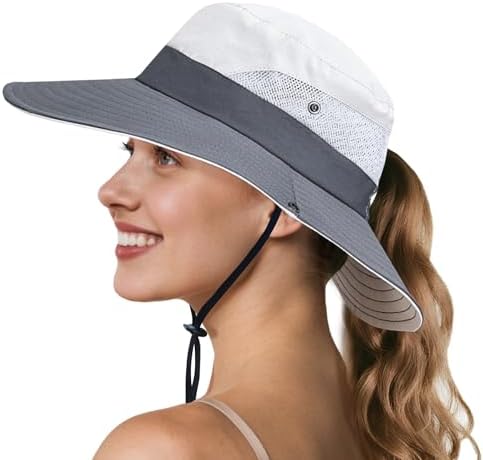 NPQQUAN Ponytail Sun Hats for Women UPF 50+ Wide Visor UV Protection Hat