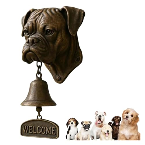 Various Dog Welcome Doorbell Vintage Wall-Mounted Hanging Bell Cast Iron/Resin, Entry Bell for Porch, Front Door & Garden - Pet Lover Decorative Dog Bells(Boxer)