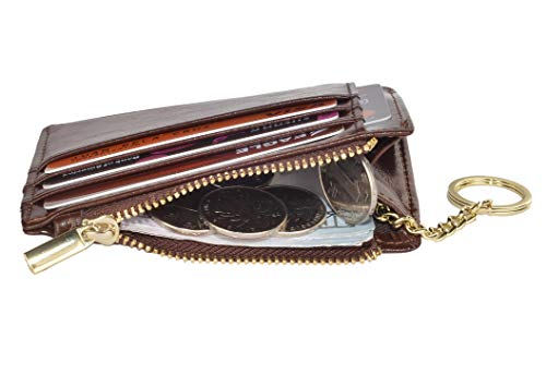 Image of woogwin Slim RFID Credit Card Holder for Women Mini Front Pocket Wallet Purse With Keychain, Oil Coffee, small, Classic