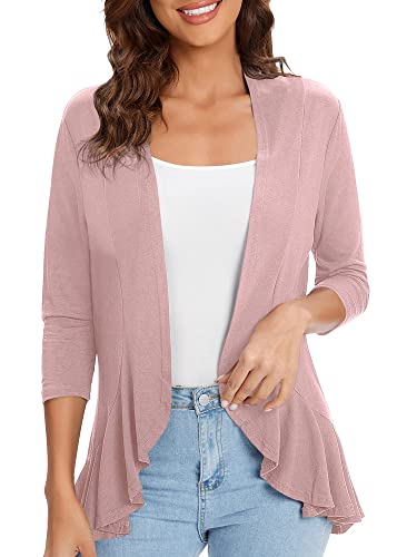 Urban Coco Women's Casual Lightweight Open Front Cardigan Soft Draped Ruffles 3/4 Sleeve (Lavender, Xl) #TOP12