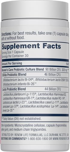 Image of Renew Life Women's Probiotic Capsules, Supports pH Balance for Women, Vaginal, Urinary, Digestive and Immune Health, L. Rhamnosus GG, Dairy, Soy and Gluten-Free, 90 Billion CFU - 30 Ct