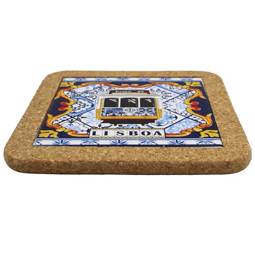 Gift Souvenirs SLB9 Traditional Lisbon Yellow Tram Tile Cork Trivet thumb #1