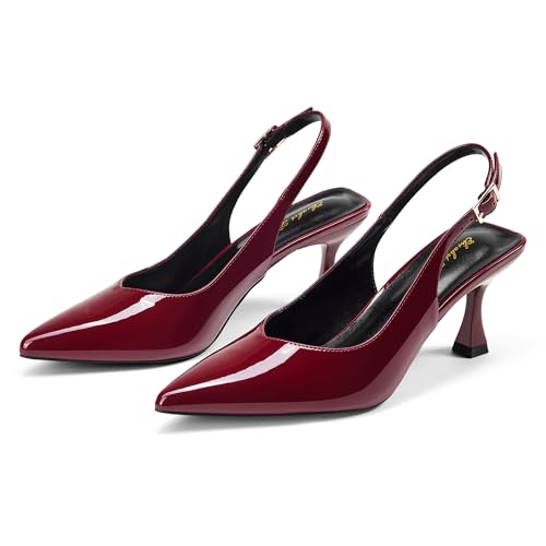 Image of Elisabet Tang Women's Kitten Heel Slingback Low Pumps 3 Inches Stiletto Pointed Closed Toe Elegant Dressy Bridal Wedding Party Shoes