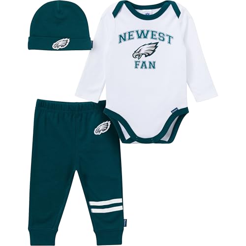 Image of Gerber NFL baby-boys 3-piece Onesie Bodysuit, Active Pant and Cap Set