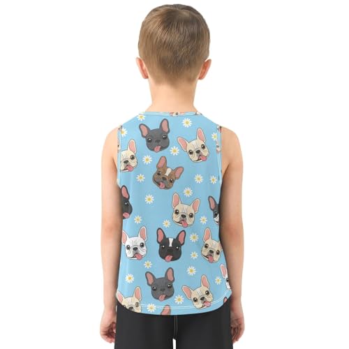 J JOYSAY Bulldog Daisy Blue Boys Tank Top Sleeveless Muscle Shirts Quick Dry Workout Active Sport Kids T-Shirts 3-15T3