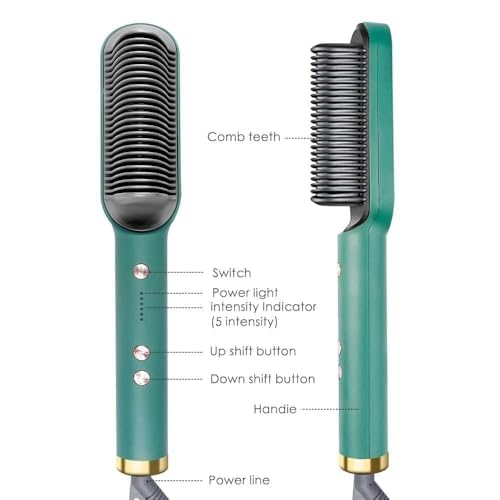 Image of 3-in-1 Ceramic Hair Straightening Brush for Women | Ionic Anti-Frizz Electric Straightener Comb | 5 Heat Settings | 30 Sec Fast Heating | Anti-Scald Hair Styler for Smooth, Silky & Frizz-Free
