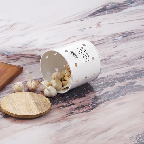 Image of HAZEL Garlic Storage Container for Kitchen | Garlic Container for Storage, White, 1 kg apx.