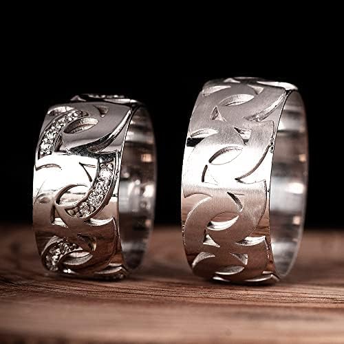 Sie und Ihn Silber Trauringe Paar passende Eheringe Set Personalisierte Eheringe aus 925er Sterlingsilber mit Cubic Zirkonia