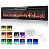EUHOMY 60 Inch Electric Fireplace Wall Recessed and Wall Mounted with Adjustable Flame Color Fireplace Heater with Remote Control Linear Fireplace with Timer Touch Screen Log Crystal 7501500W