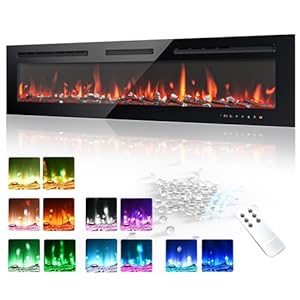 EUHOMY 60 Inch Electric Fireplace Wall Recessed and Wall Mounted with Adjustable Flame Color Fireplace Heater with Remote Control Linear Fireplace with Timer Touch Screen Log Crystal 7501500W