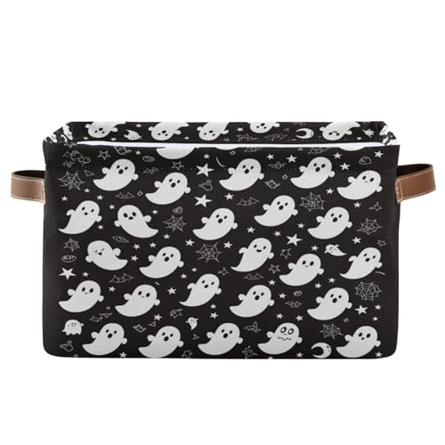 Kigai Halloween Boo Storage Basket with Handle Collapsible Canvas Fabric Storage Bins Shelves Closet Organizer Kid Toy Basket for Bedroom Nursery Office, 1 PACK