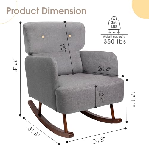 COCO DESIGN Fabric Rocking Chair, Rocking Chair for Nursery Indoor for Living Room, Modern Glider Rocker Chair(Grey)
