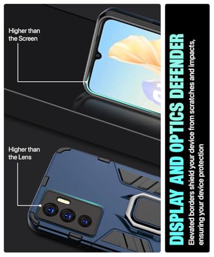 Image of WOW IMAGINE Shock Proof Back Case Mobile Cover for Vivo V23E 5G | for Vivo Y75 4G (Tough Armor | Hybrid PC + TPU | Full Protection with Ring Holder & in-Built Kickstand | Blue)