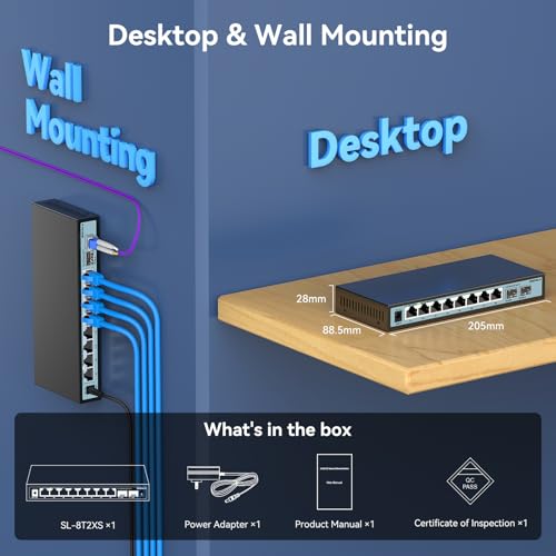 Image of SODOLA 10 Port 2.5Gb Switch Unmanaged,2X 10G SFP+,8X 2.5G Base-T Ports,Fanless Multi-Gigabit Network Switch Ethernet Splitter for Wireless AP, NAS, PC, Plug & Play