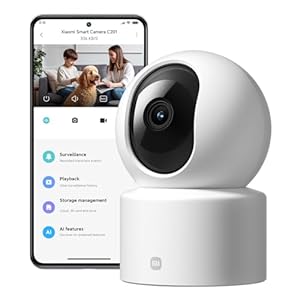 XIAOMI C201 1080p HD, caméra de sécurité, WiFi 6, 360° Panorama, Vision Nocturne Couleur, Protection Objectif, Audio bidirectionnel, babyphone, caméra Animaux, Compatible avec Alexa et Google