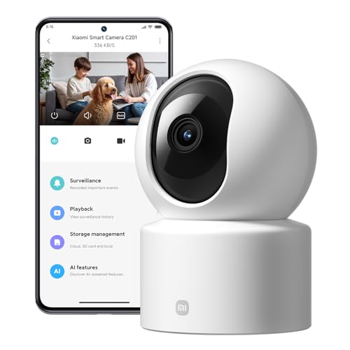 Xiaomi C201 Camara vigilancia WiFi Interior 360° 1080P HD, Camara vigilancia Bebe, WiFi 6, Cubierta Física de Lente, Visión Nocturna en Color, Audio Bidireccional, Compatible con Alexa y Google