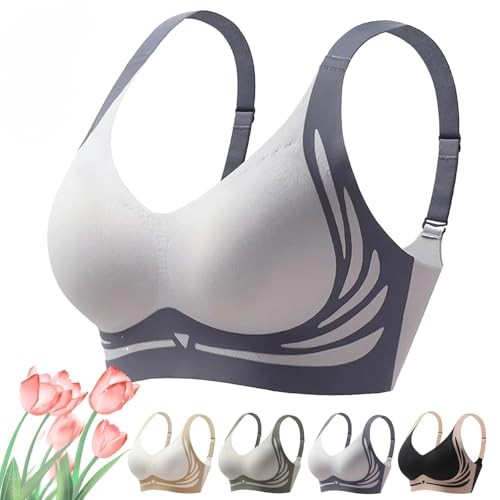 EHoter Super Gather Bra - Wireless Push-Up, Lift Women's Everyday & Sports Bra (Blue, XL)