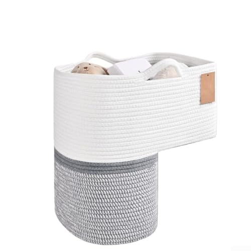 Panier d'escalier en lin avec poignées : rangement tissé pour jouets, livres, téléphone sur moquette, maison compacte pour une solution bien rangée et poubelle décorative neutre pour l'organisation (D – vue 2