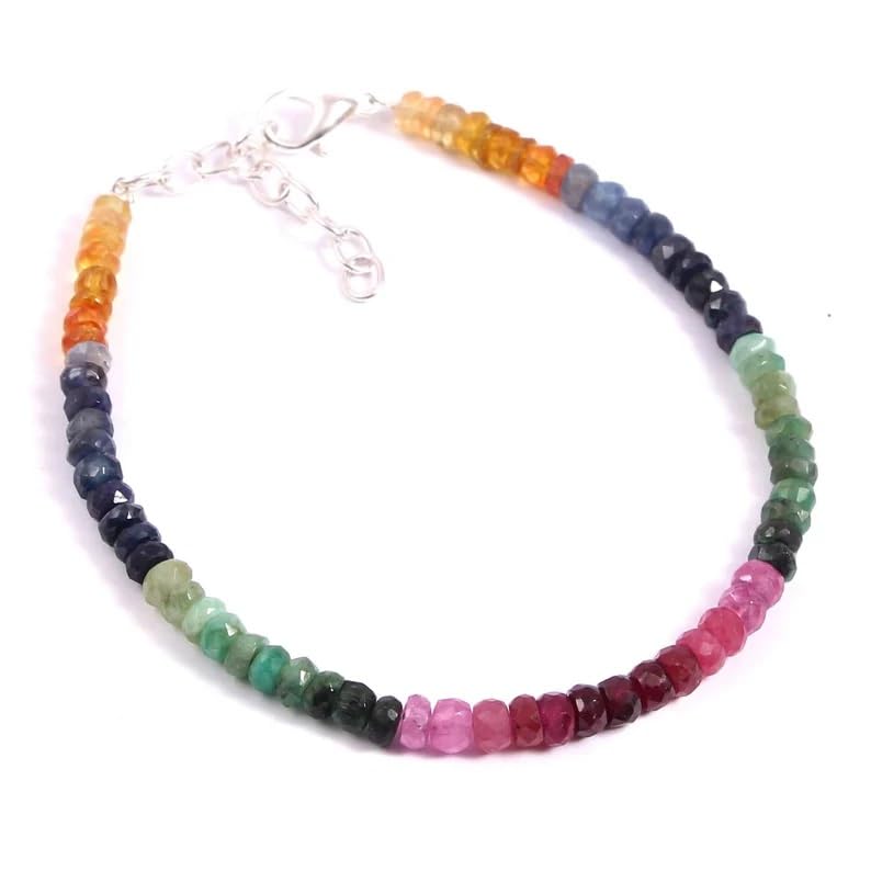 AAA++ Quality, Natural Multi Sapphire Emerald Ruby Gemstone Facet Bead Bracelet 7 Inch, 4.5 to 5 mm2