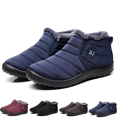 Hokuto Boojoy Winter Boots, Men and Women's Winter Snow Boots, Fur Lining Waterproof Slip On Outdoor Warm Ankle Boots (Blue, Numeric_6),6 UK