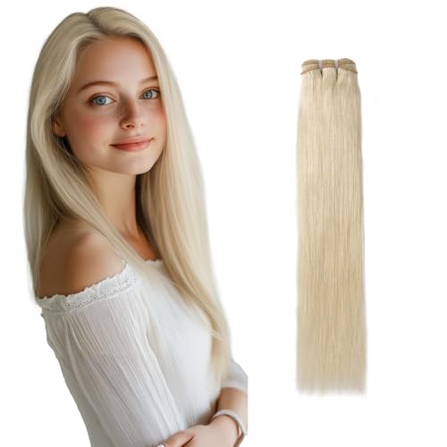 Rich Choices Weft Hair Extensions Real Human Hair Blonde Human Hair Weave 100g 12 Inch Sew in Weft Extensions Human Hair Bundles Remy Hair Extensions #60 Platinum Blonde