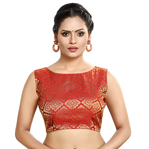 Image of Madhu Fashion Womens Banaras Brocade Readymade Stitched Sleeveless Saree Blouse