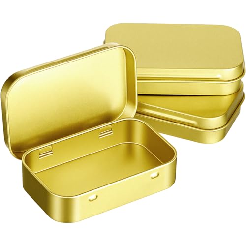 Image of Hotop 3 Pack Metal Rectangular Empty Hinged Tins 3.75 x 2.45 x 0.8 Inch Box Containers with Lids Mini Portable Box Small Storage Kit, Home Organizer (Gold)