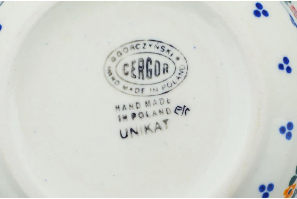 Polmedia Polish Pottery Bouillon Cup UNIKAT - Sweet Clusters Pattern Handmade in Boleslawiec Poland + Certificate of Authenticity