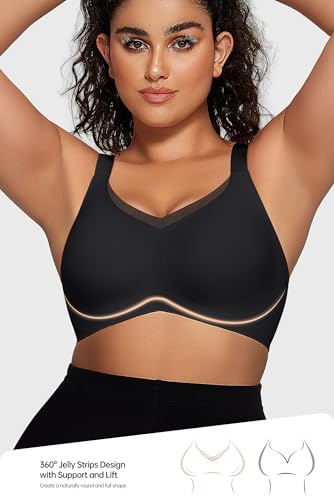 Image of Vertvie Wireless Bras Women Seamless Jelly Supportive Mesh Crossover Bra No Underwire Push Up Full Coverage T-Shirt Bralette