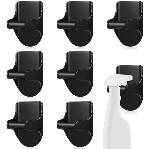 Taiyin 4 Pcs Wall Mount Spray Bottle Hooks Holder Spray Bottle Hanger Adhesive Hook to Create Storage Space Rack Organizer Hanger for Cabinet Kitchen Variety Surfaces (Black)