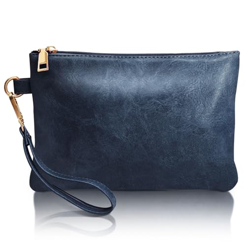 K.E.J. Wallet Wristlet Clutch Purses for Women Blue Clutch Bag Purses Small Wristlet Handbags Wallet with Wrist Strap Zipper Purse for Women Ladies Gifts
