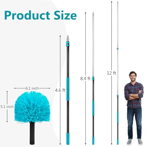 Image of Mavriz 5-12 FT Spider Web Brush with Pole, Cobweb Duster with Extension Pole for Outdoor & Indoor Cleaning, Telescopic Long Duster for High Ceilings 20 Ft Reach