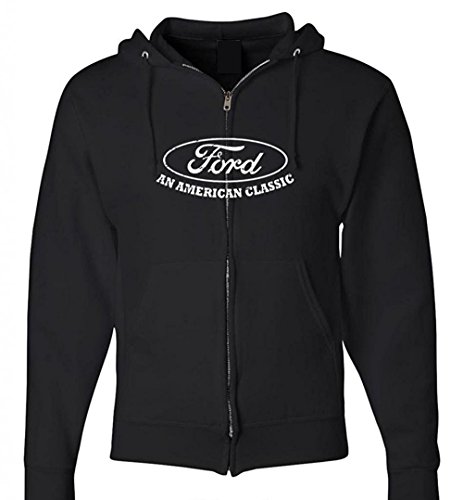 Lucky Ride Ford Hoodie Ford An American Classic Car FULL ZIP Hooded Sweatshirt, Black, XL